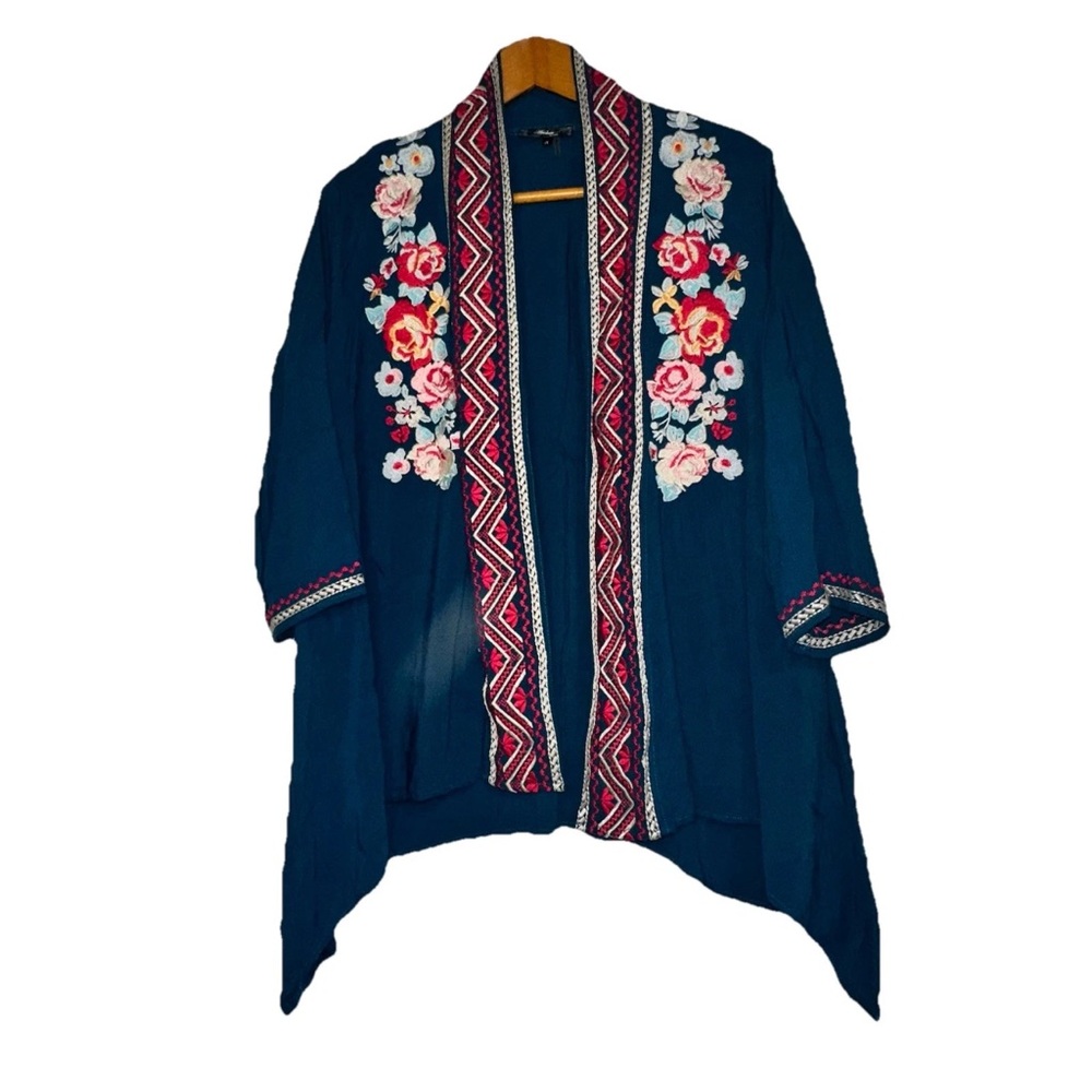 Andree by Unit Open 3/4 Sleeve Floral Embroidered Cardigan Bohemian Artsy Sz 1X - Picture 2 of 12